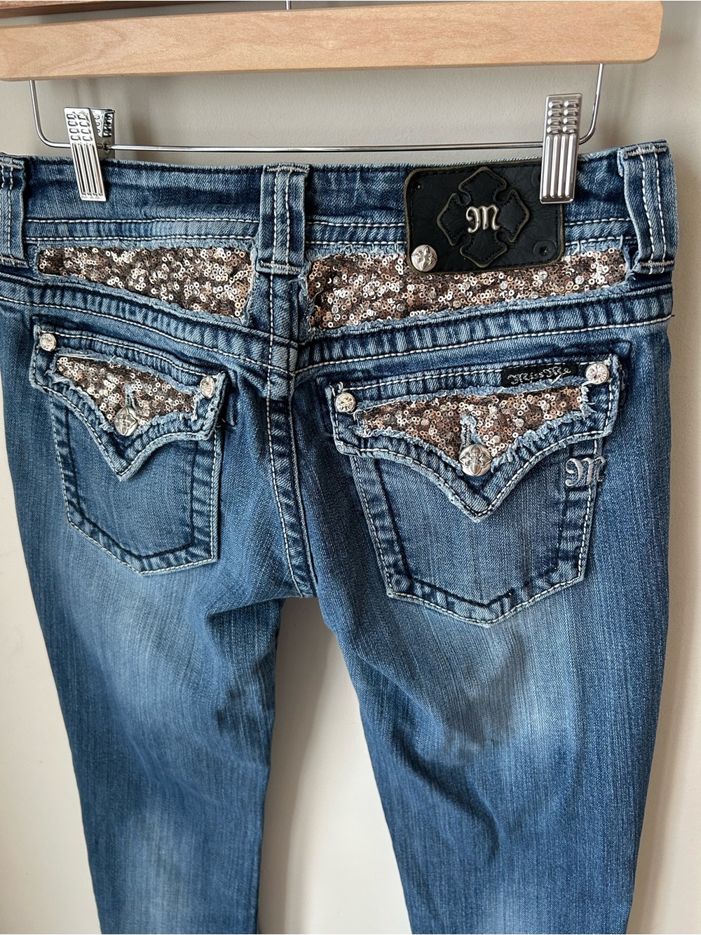 Y2K Miss Me Sequin Bling Bootcut Jeans Size 29 McBling Western Low Rise